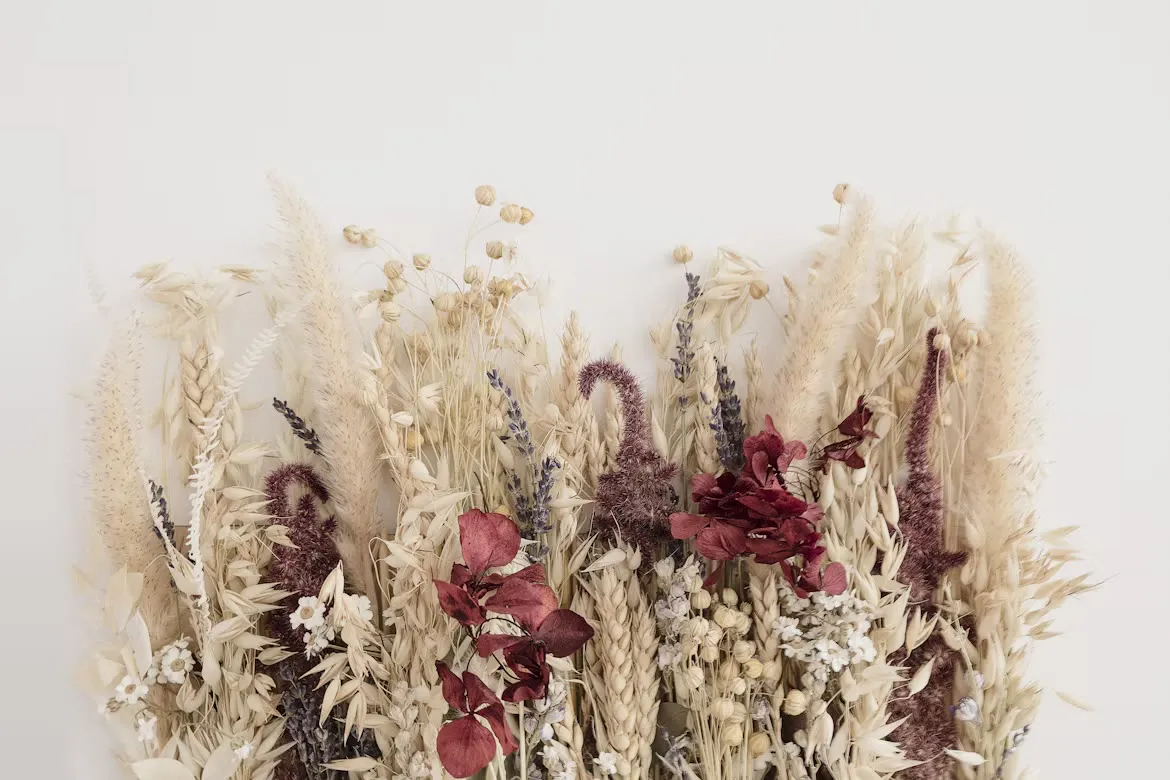 Dried flowers hanging and in a vase